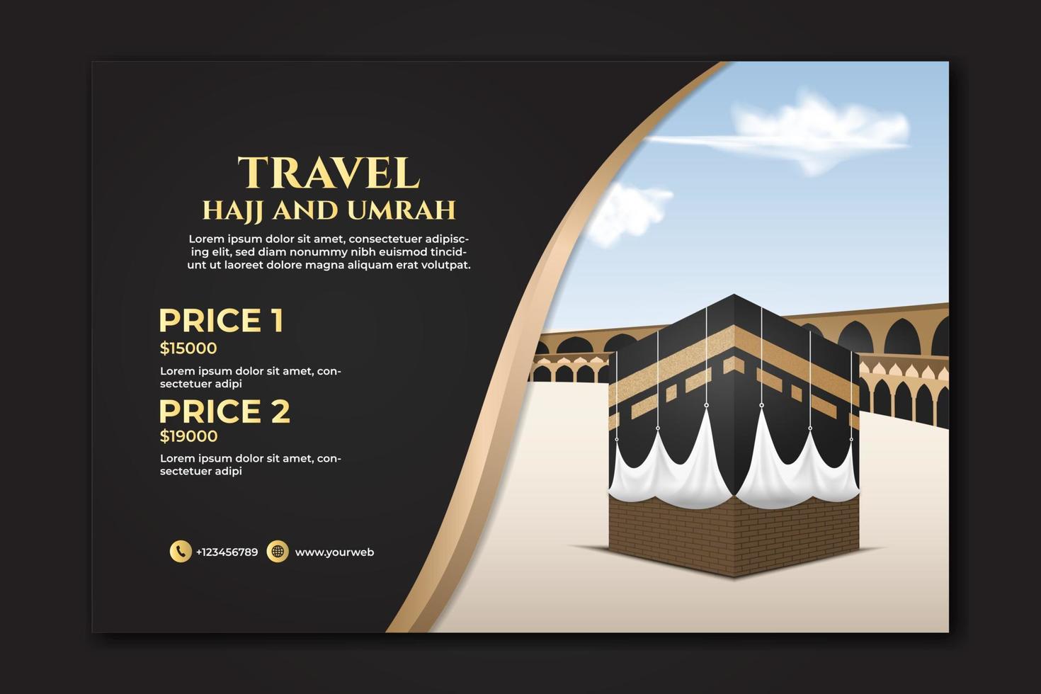pacote de banner hajj, umrah e modelo de viagem vetor