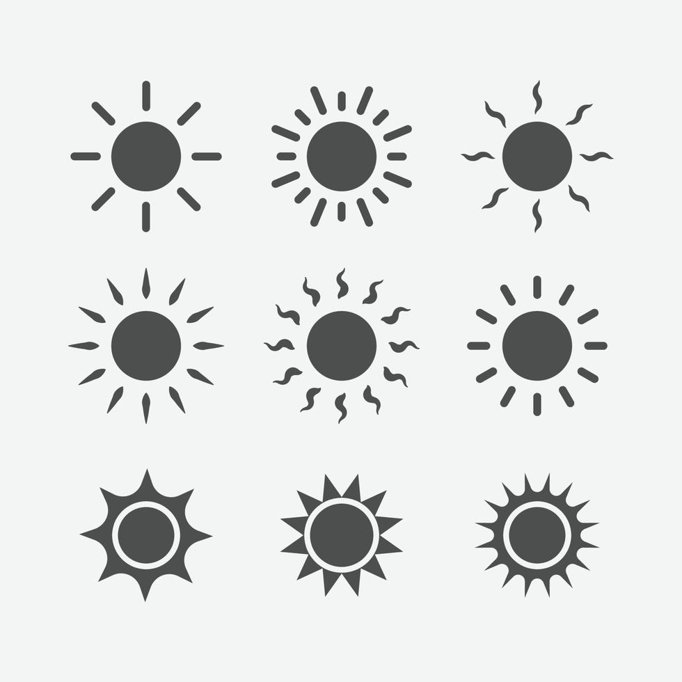 conjunto de ícones de vetor de sol amarelo. projeto de vetor de ícone de sol isolado.