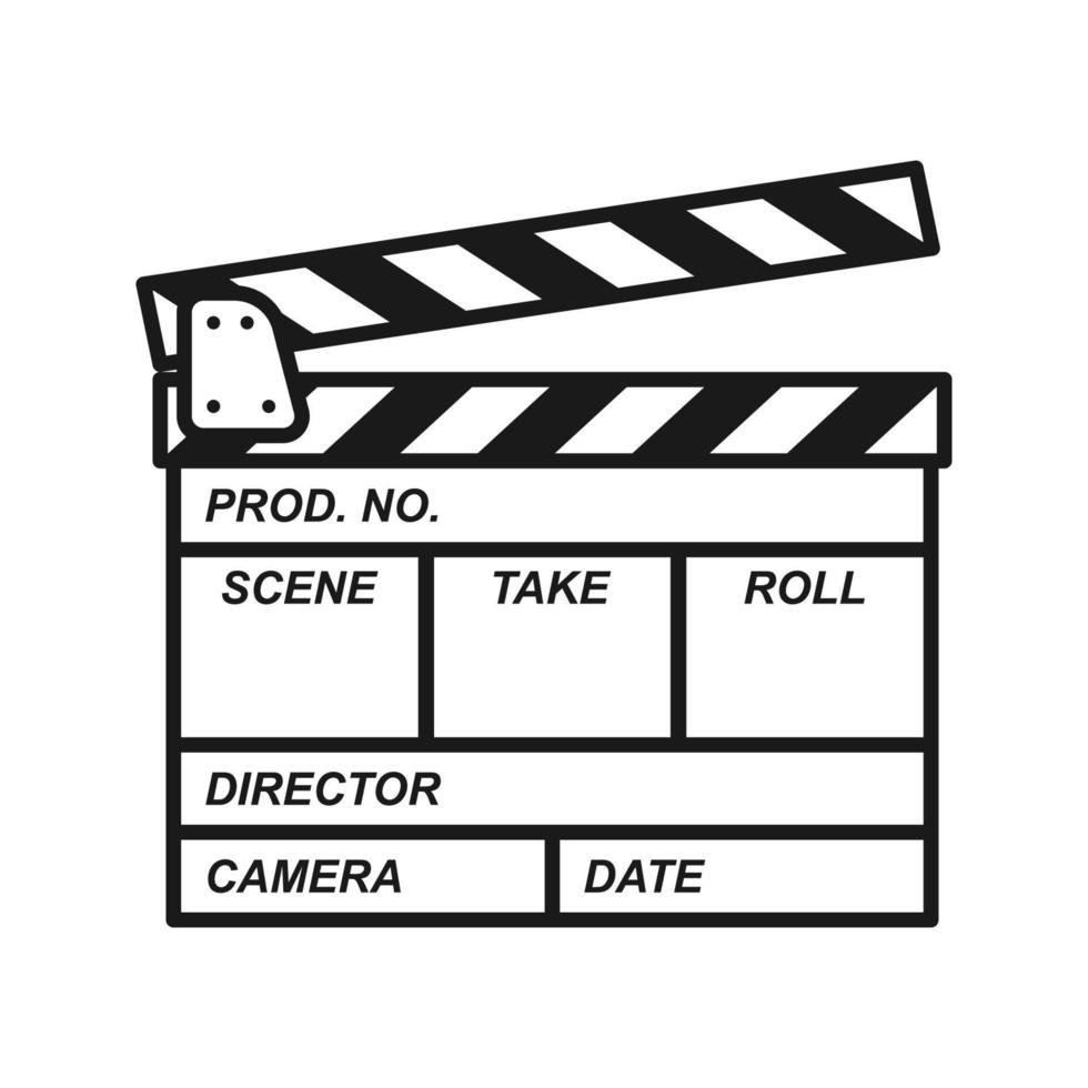 vetor de ícone de claquete. palmas da placa para o início da cena do videoclipe. isolado no fundo em branco
