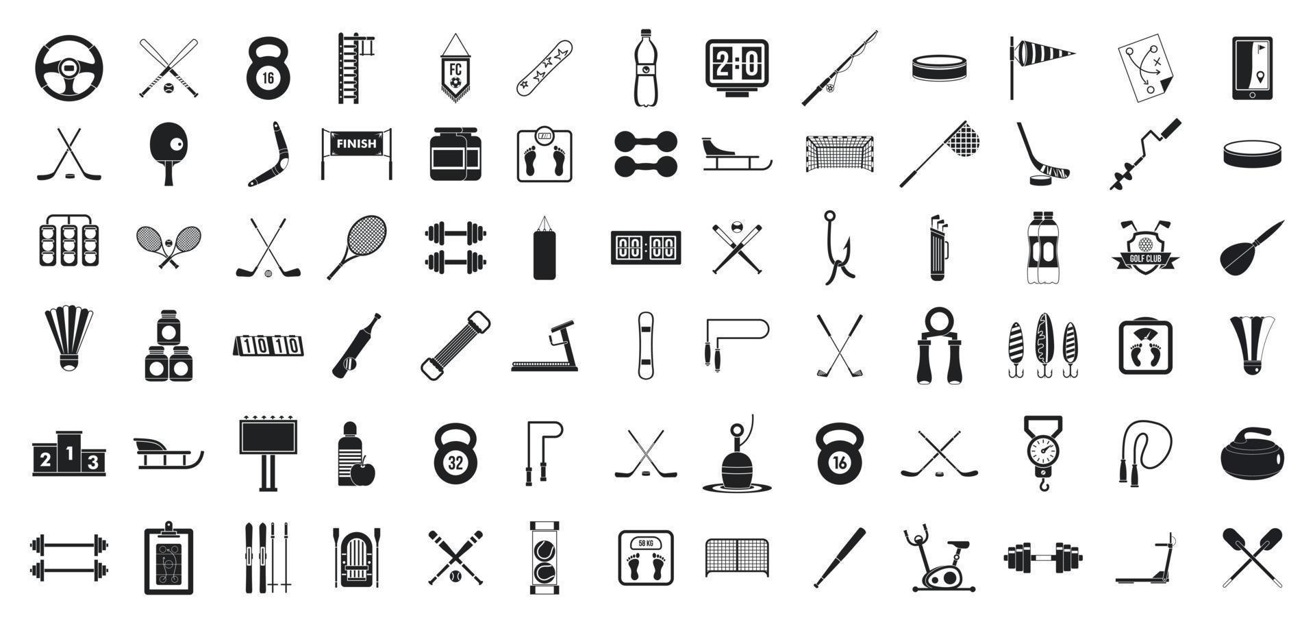 conjunto de ícones de equipamentos esportivos, estilo simples vetor
