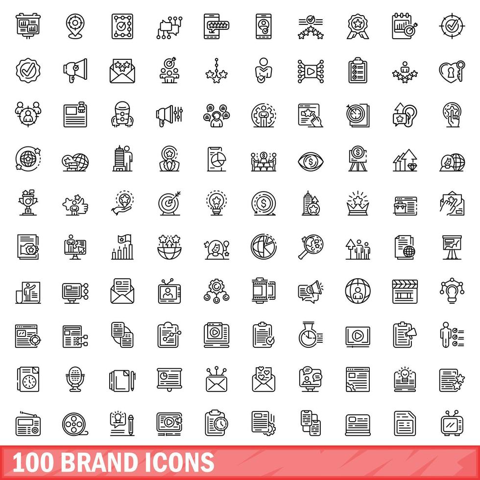 conjunto de 100 ícones de marca, estilo de contorno vetor
