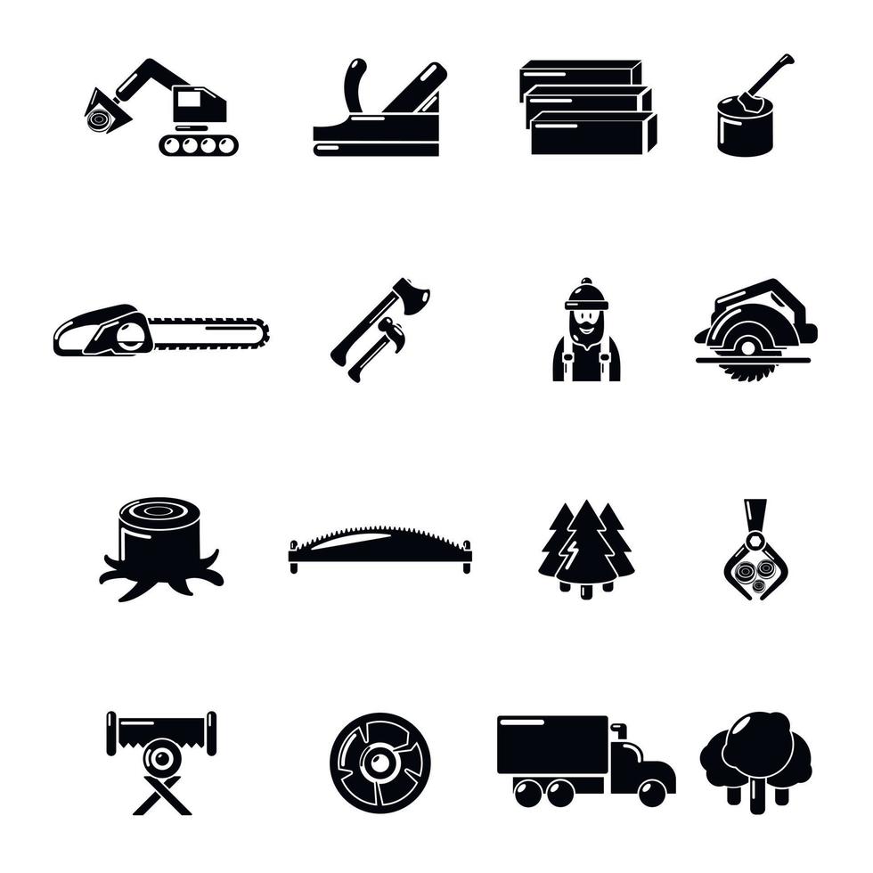 conjunto de ícones da indústria madeireira, estilo simples vetor