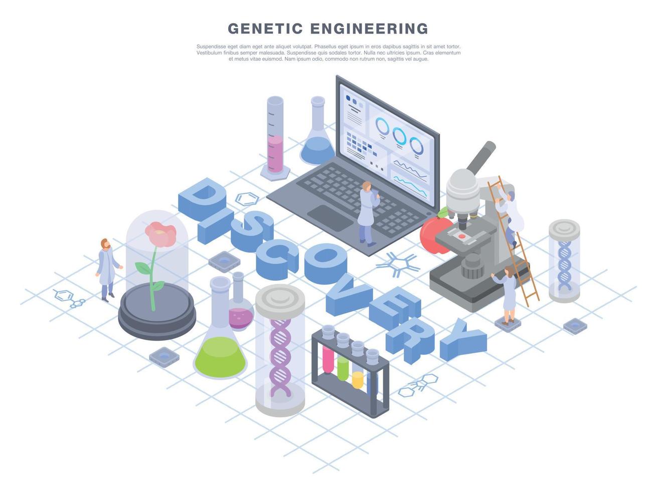 banner de conceito de engenharia genética de laboratório, estilo isométrico vetor