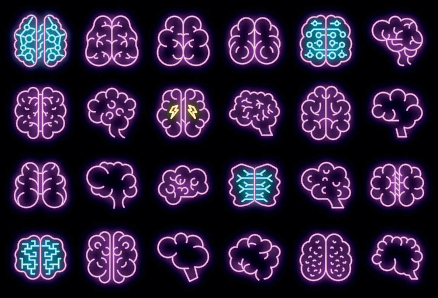 ícones do cérebro humano definir vetor neon