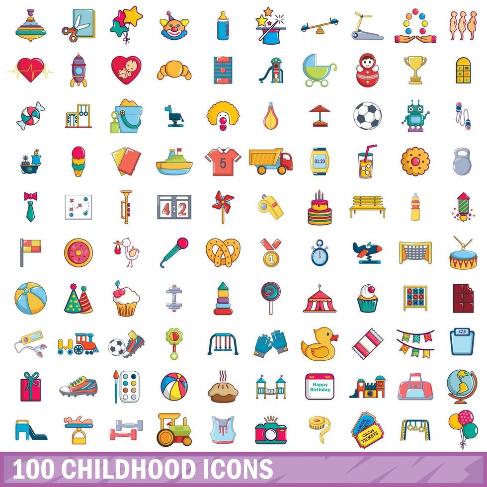 conjunto de 100 ícones de infância, estilo cartoon vetor