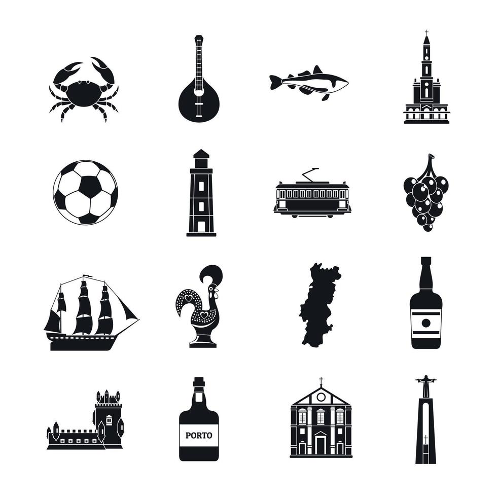 conjunto de ícones de viagens portugal, estilo simples vetor