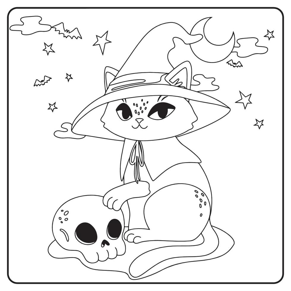 desenhos para colorir de gato de halloween para crianças vetor