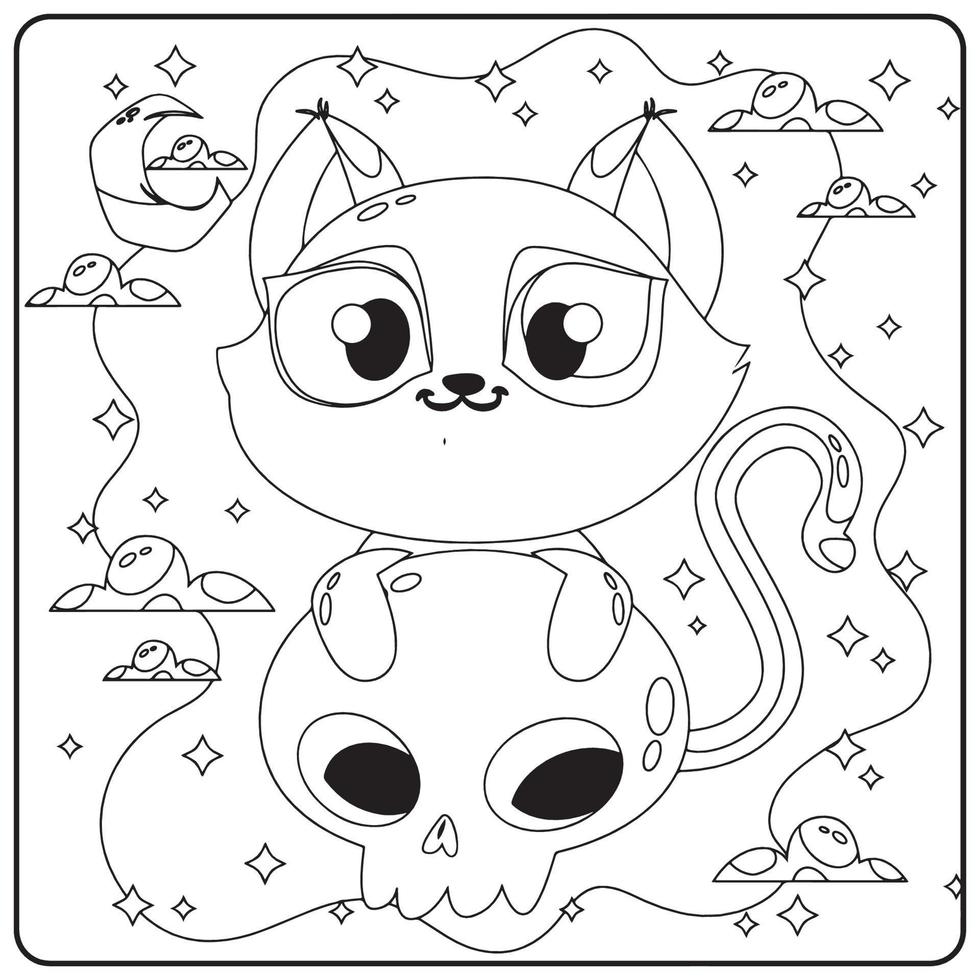 desenhos para colorir de gato de halloween para crianças vetor