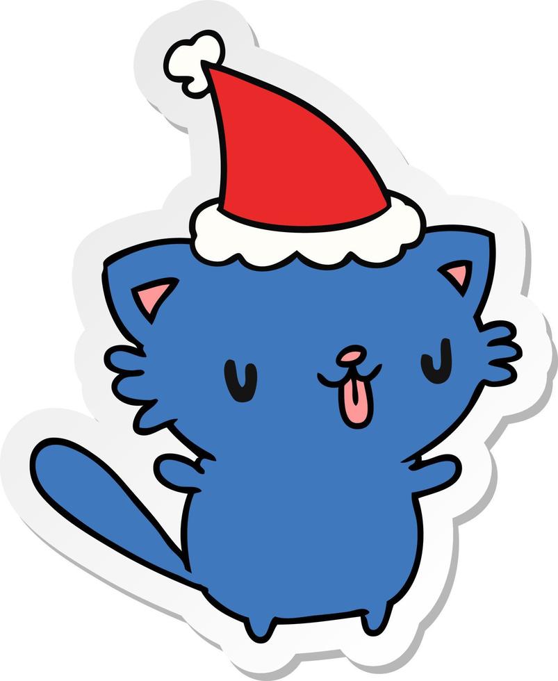 desenho de adesivo de natal de gato kawaii vetor