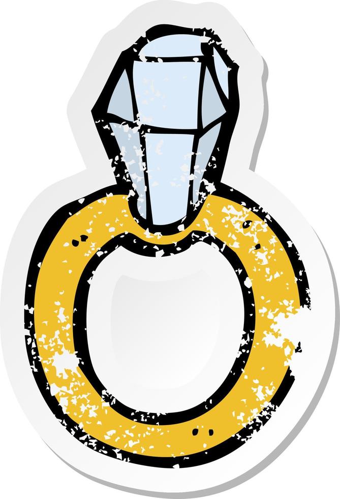 adesivo retrô angustiado de um anel de diamante de desenho animado vetor
