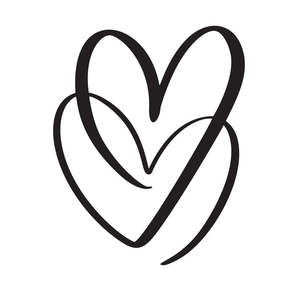 caligrafia vetorial dois corações amam assinar uma linha. símbolo romântico do dia dos namorados ligado, paixão e casamento. modelo para camiseta, cartão, pôster. design ilustração plana vetor
