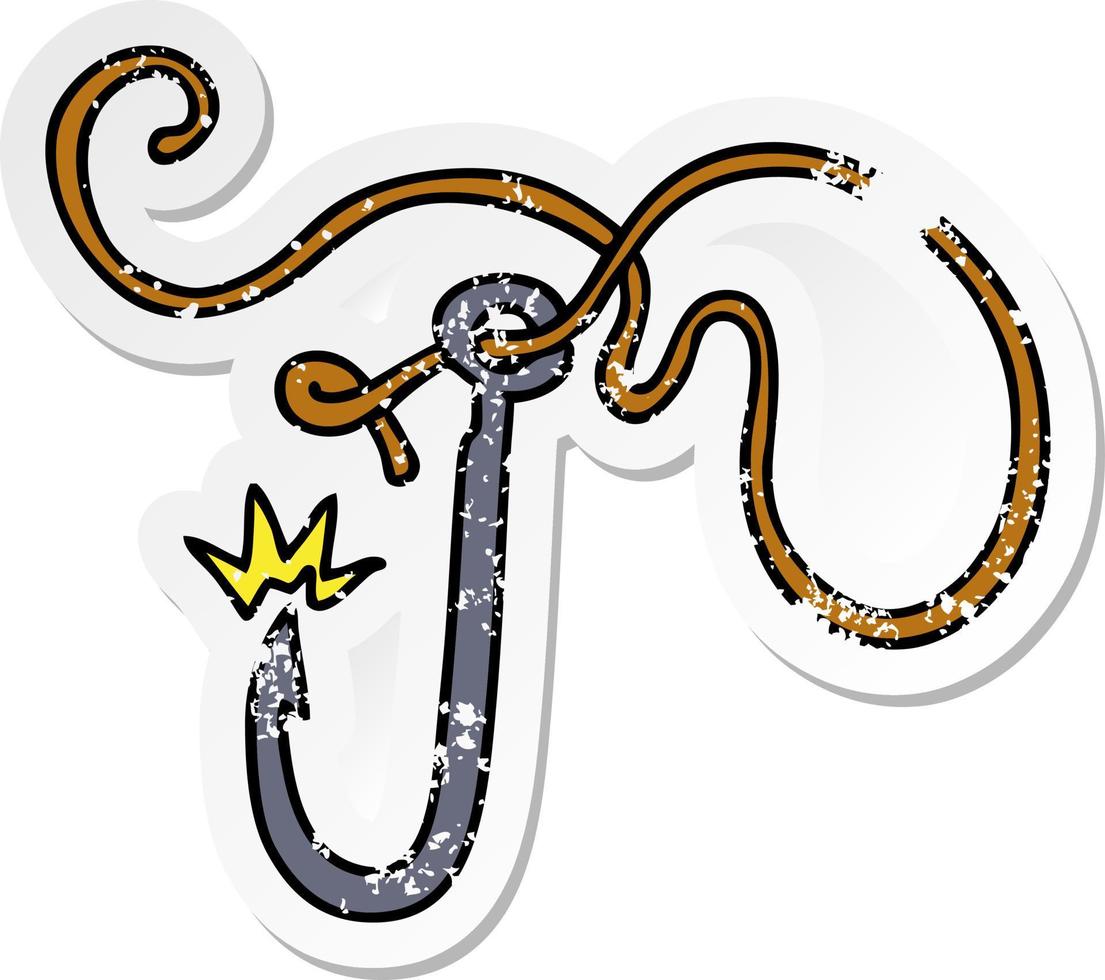 doodle de desenho animado adesivo angustiado de um anzol de pesca afiado vetor