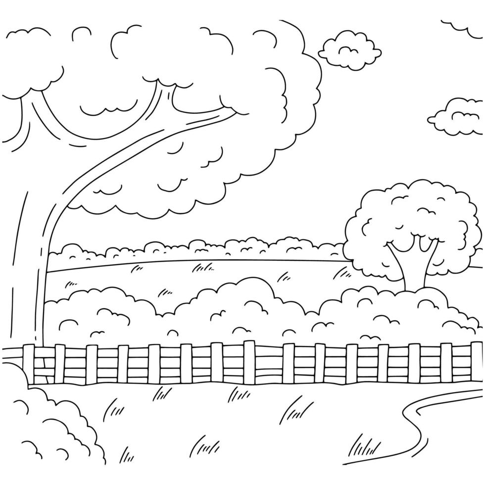 maravilhosa paisagem natural. página do livro para colorir para crianças. estilo de desenho animado. ilustração vetorial isolada no fundo branco. vetor