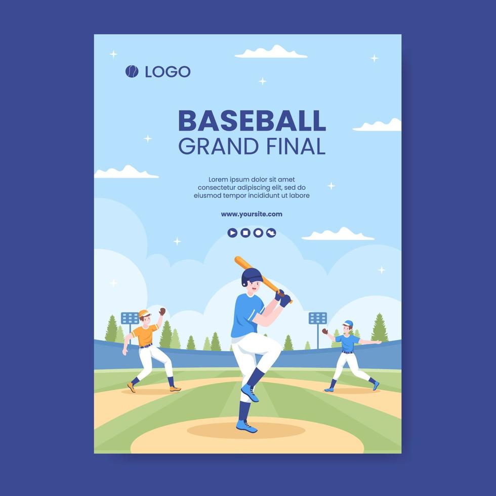 jogo de beisebol esportes mídia social modelo de cartaz vertical ilustração vetorial de fundo de desenho animado plano vetor