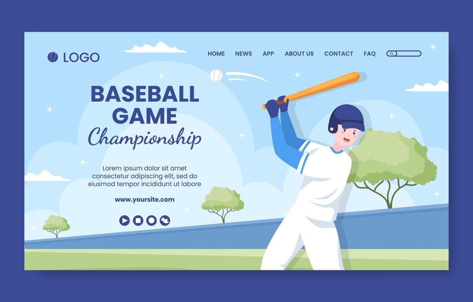 jogo de beisebol esportes modelo de página de destino de mídia social ilustração vetorial de fundo de desenho animado plano vetor