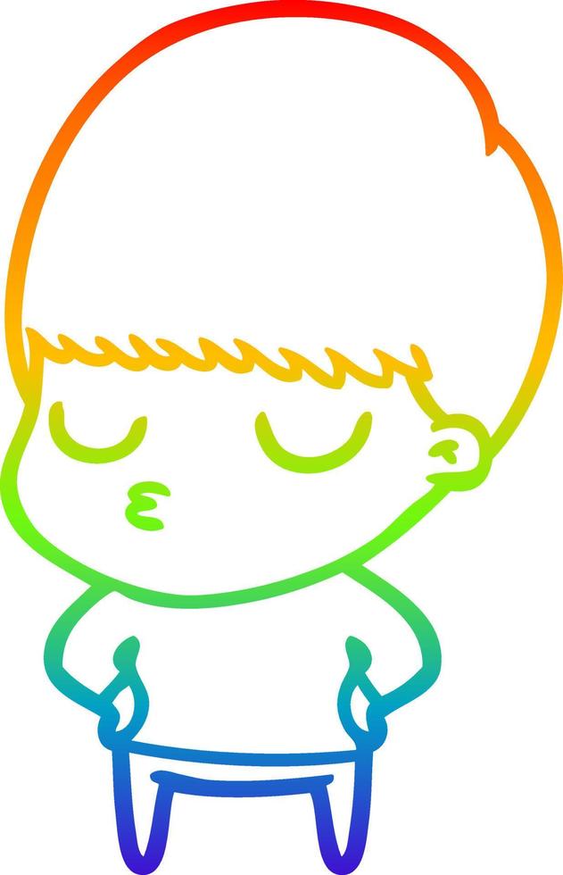 desenho de linha gradiente arco-íris desenho animado menino calmo vetor