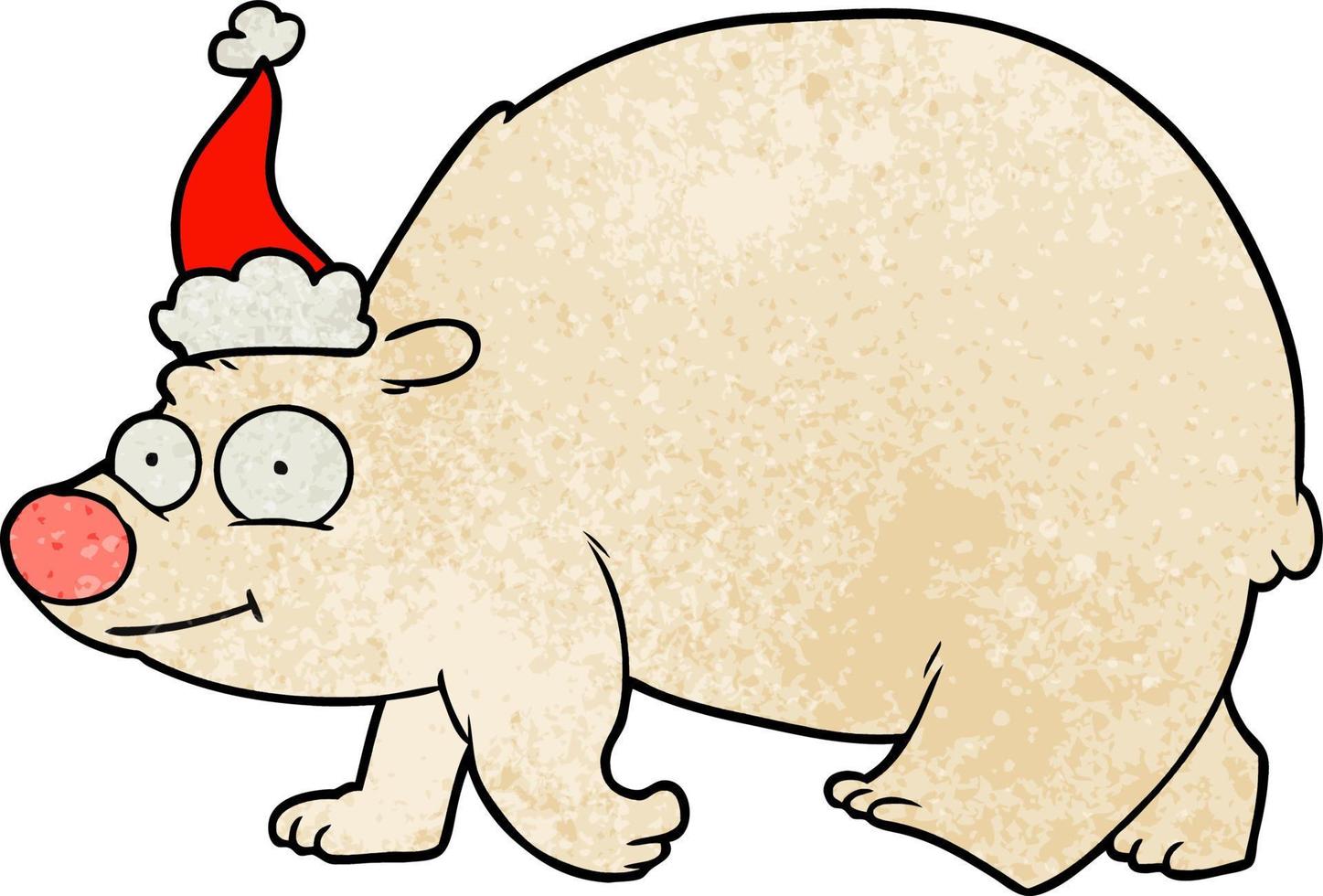 desenho texturizado de um urso polar ambulante usando chapéu de papai noel vetor