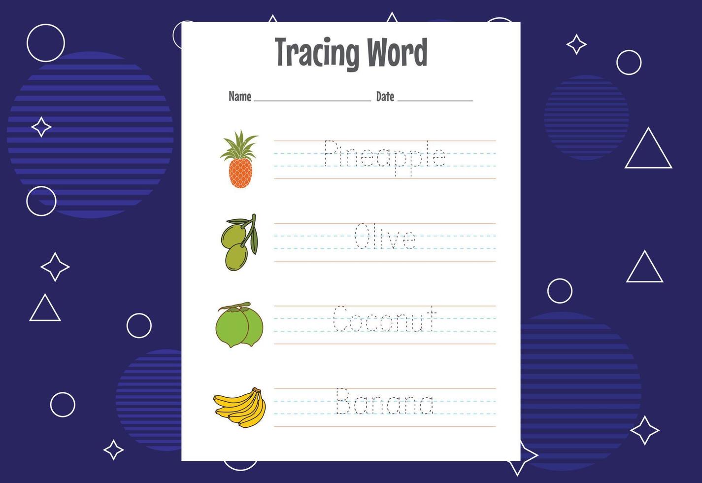 planilhas de rastreamento de palavras para crianças. exercícios de rastreamento de letras para crianças vetor
