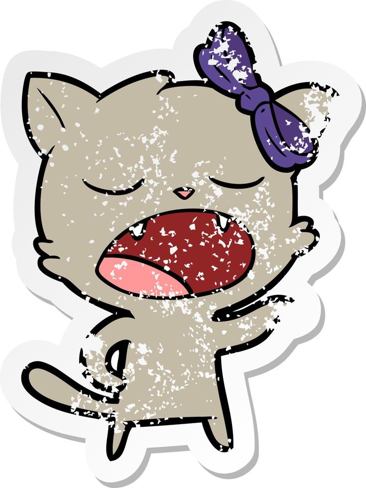 vinheta angustiada de um gato bocejando de desenho animado vetor