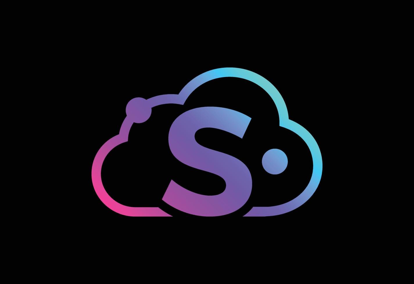 letra inicial do monograma s com a nuvem. logotipo do serviço de computação em nuvem. logotipo de tecnologia de nuvem vetor