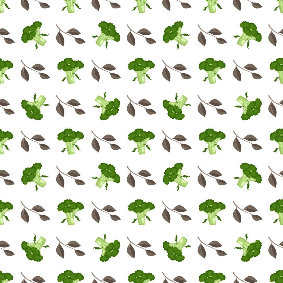 padrão sem emenda com brócolis e leaves.print de vegetais em fundo branco. alimentos para uma dieta saudável. produto natural adequado para vegetarianos. ilustração vetorial plana vetor