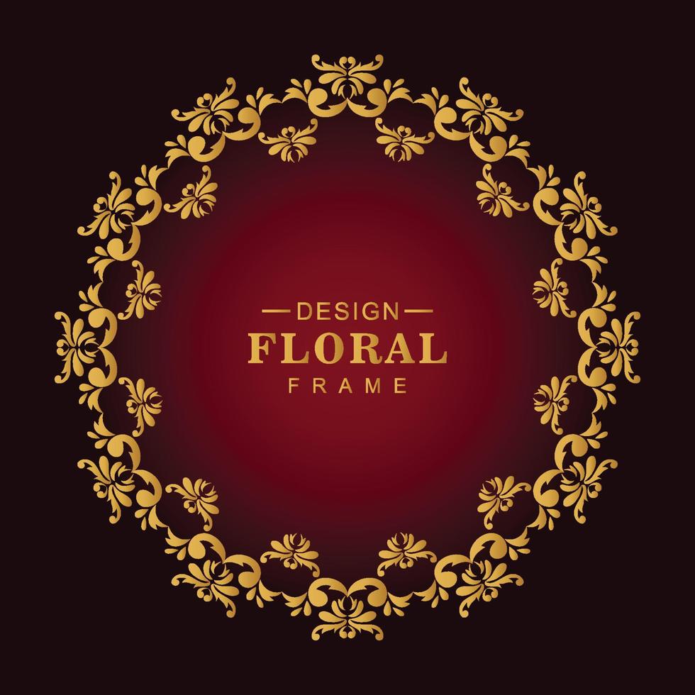 fundo vermelho de moldura floral de luxo dourado clássico vetor