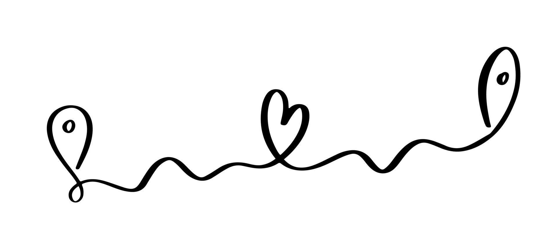 divisor de redemoinho de coração e amor. estilo de doodle de esboço desenhado à mão. ilustração em vetor linha contínua rabisco coração fio. conceito de amor e casamento.