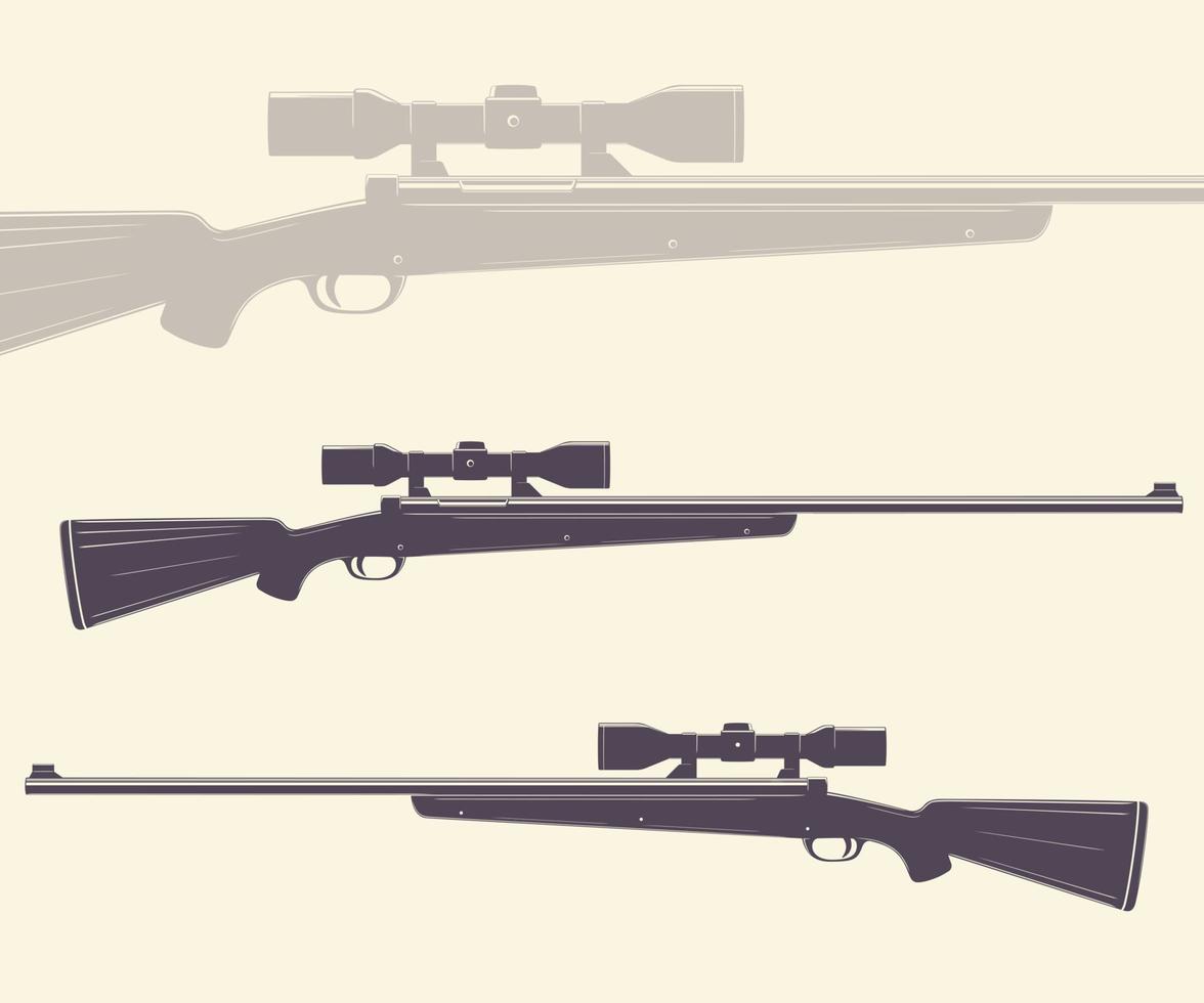 rifle de caça com mira óptica, dois lados da velha arma de atirador vetor