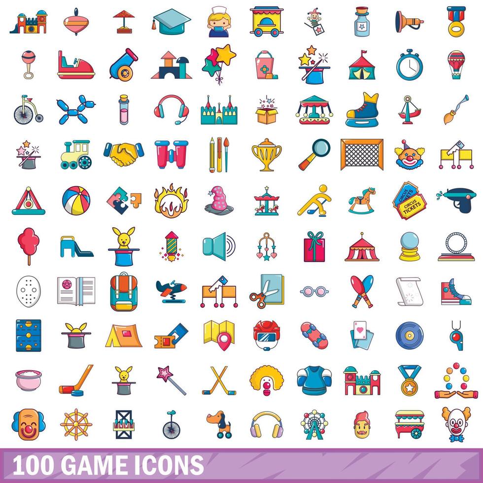 conjunto de 100 ícones de jogos, estilo cartoon vetor