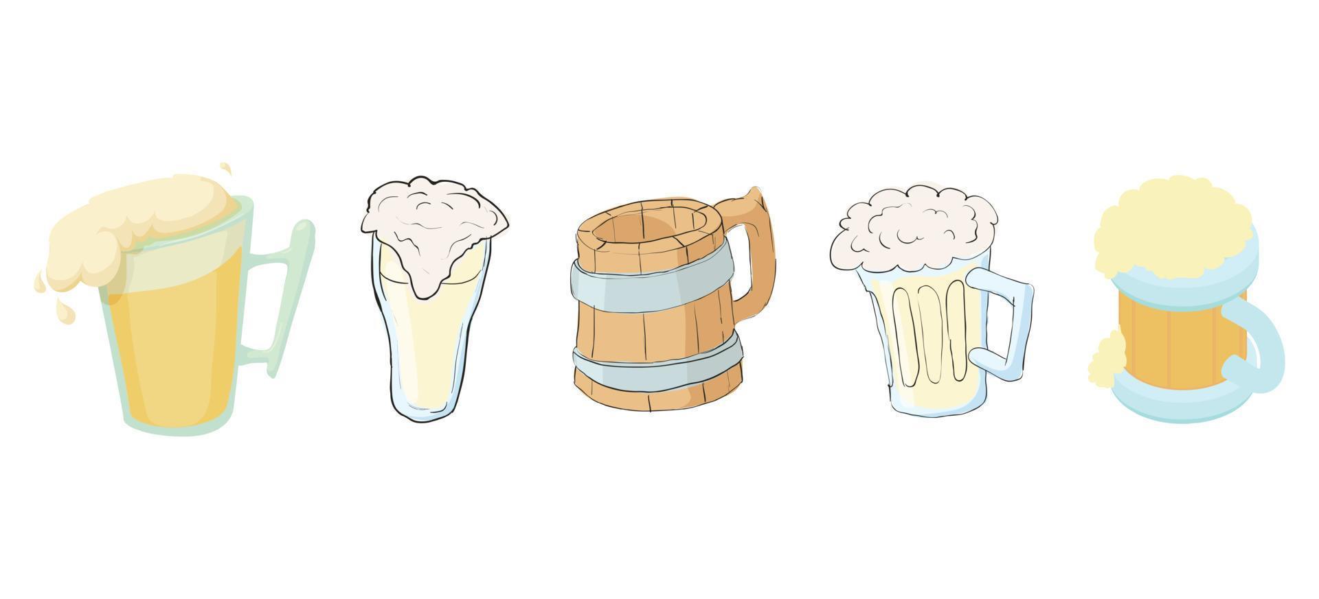 conjunto de ícones de copo de cerveja, estilo cartoon vetor