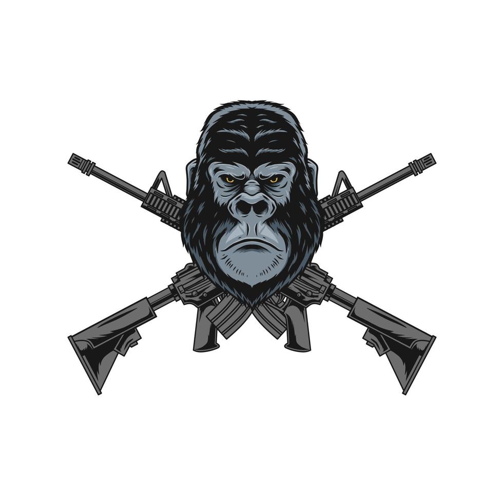 ilustração de gorila e rifle de assalto vetor