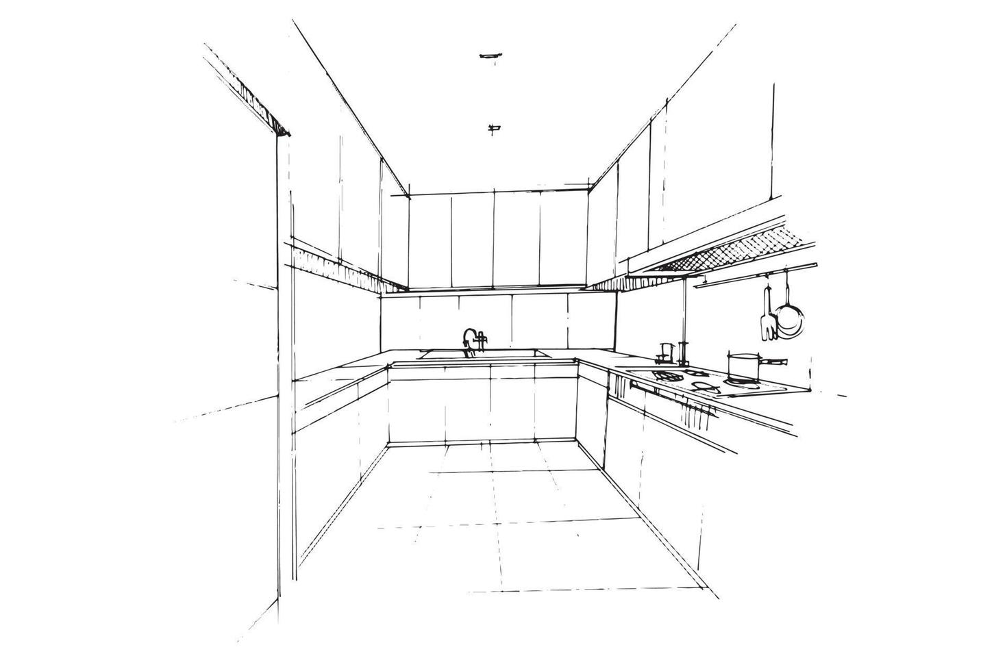 desenho de esboço de cozinha, design moderno, vetor, ilustração 2d vetor