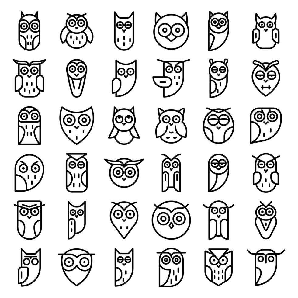 conjunto de ícones de coruja, estilo de contorno vetor