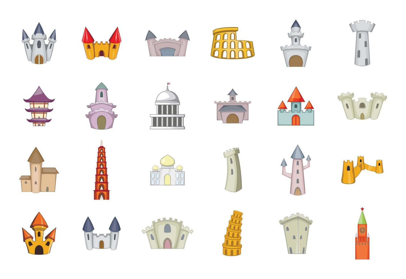conjunto de ícones do castelo, estilo cartoon vetor