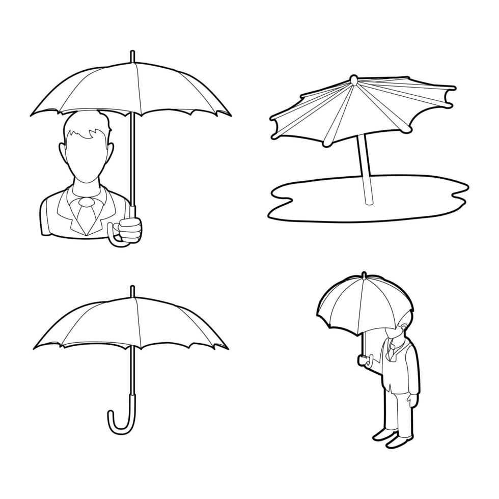 conjunto de ícones de guarda-chuva, estilo de contorno vetor