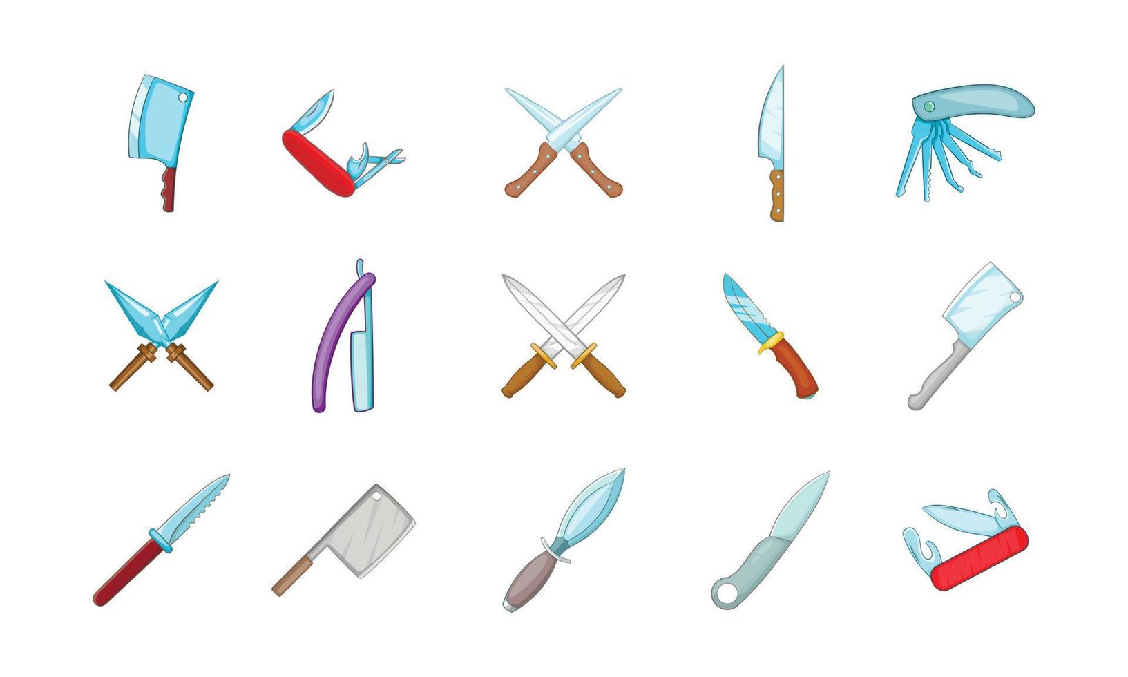 conjunto de ícones de faca, estilo cartoon vetor