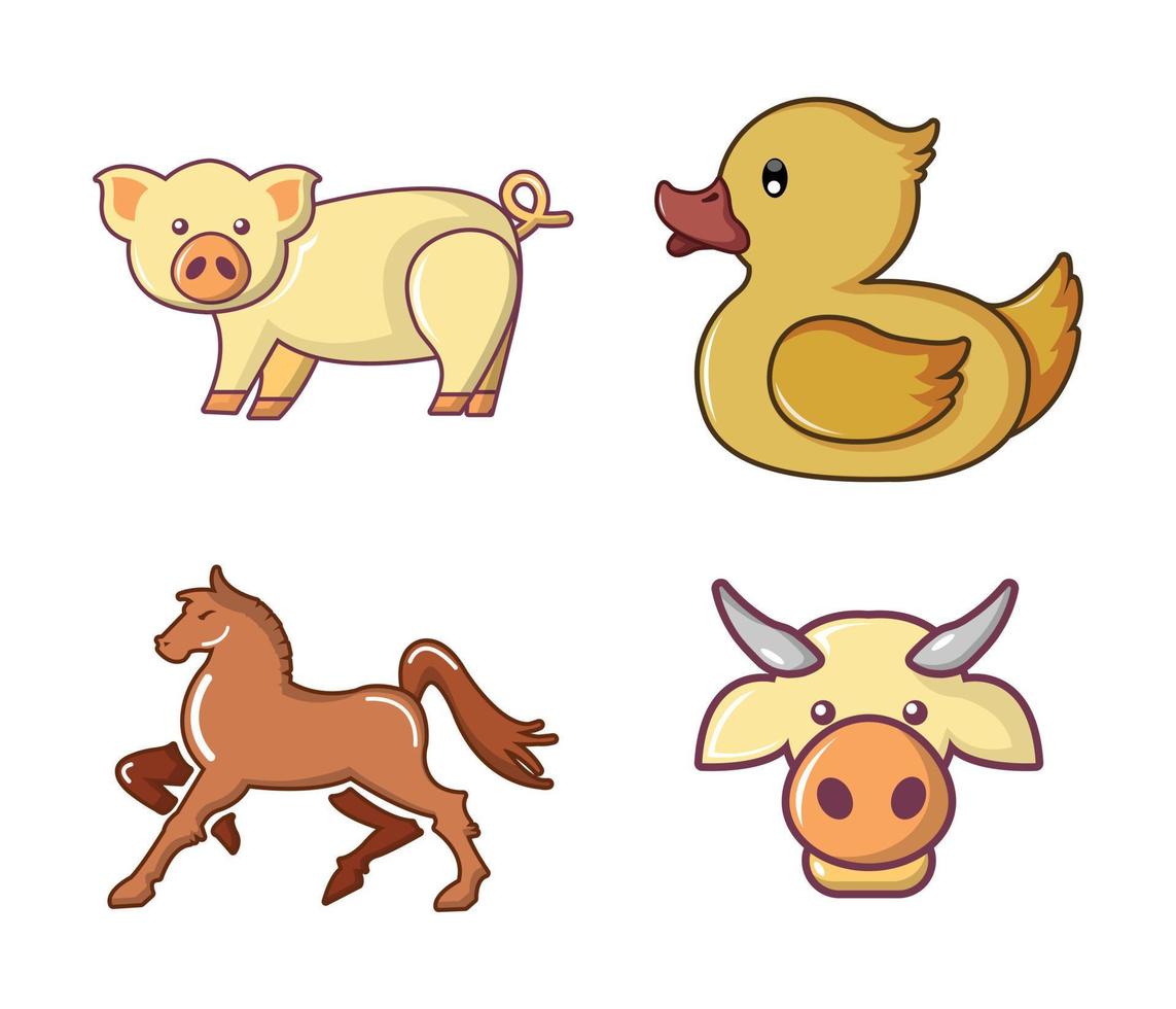 conjunto de ícones de animais domésticos, estilo cartoon vetor