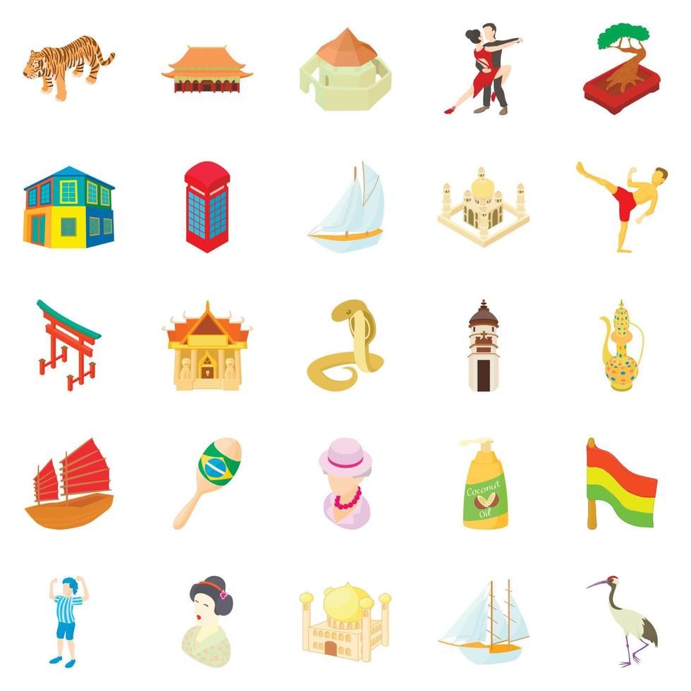 conjunto de ícones de viagens pelo mundo, estilo cartoon vetor