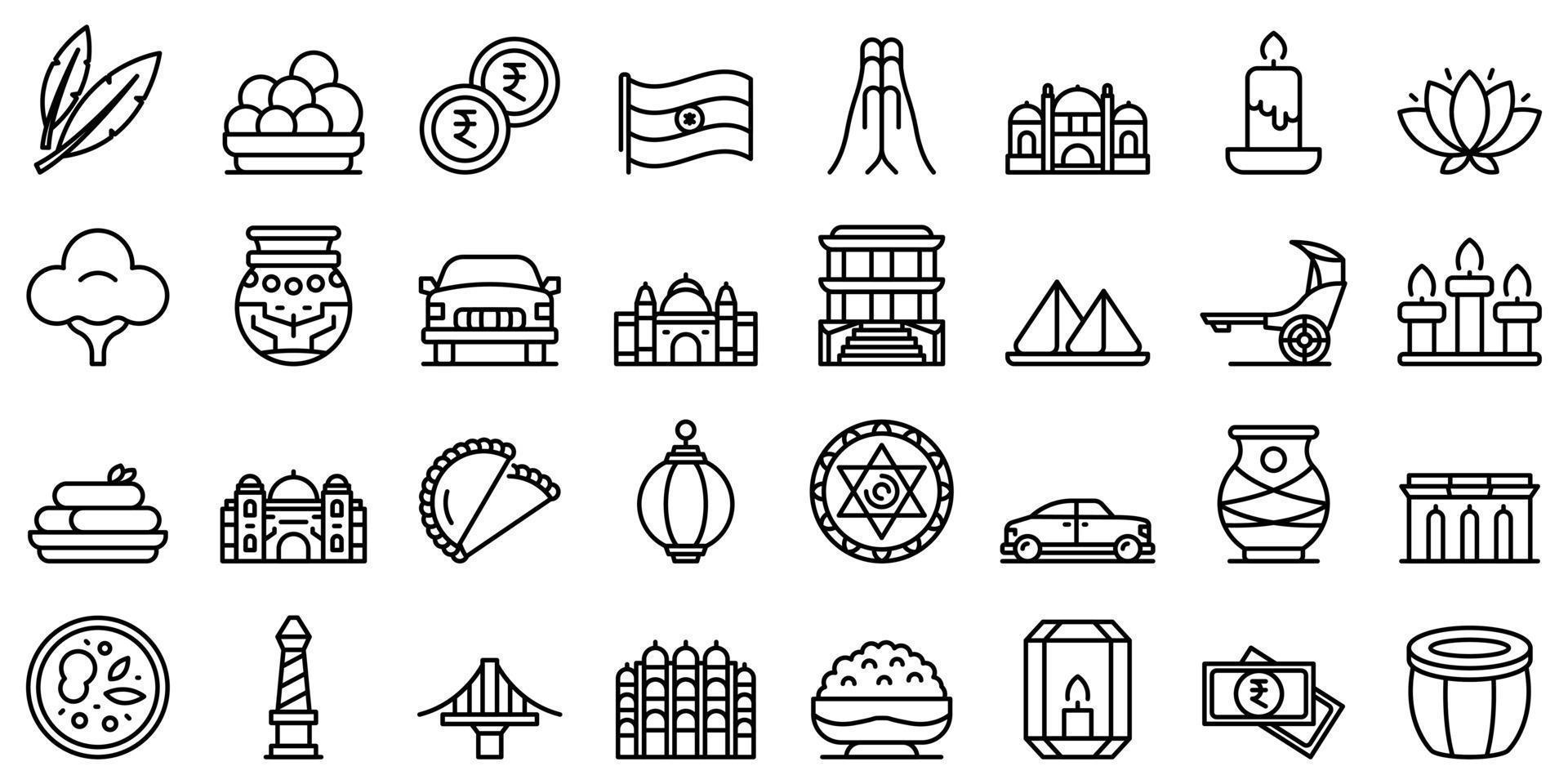 ícones de calcutá definir vetor de contorno. cidade da índia