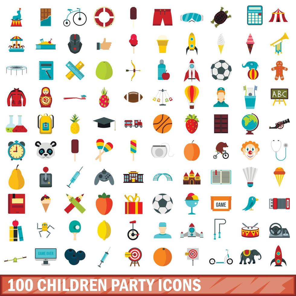 conjunto de 100 ícones de festa infantil, estilo simples vetor