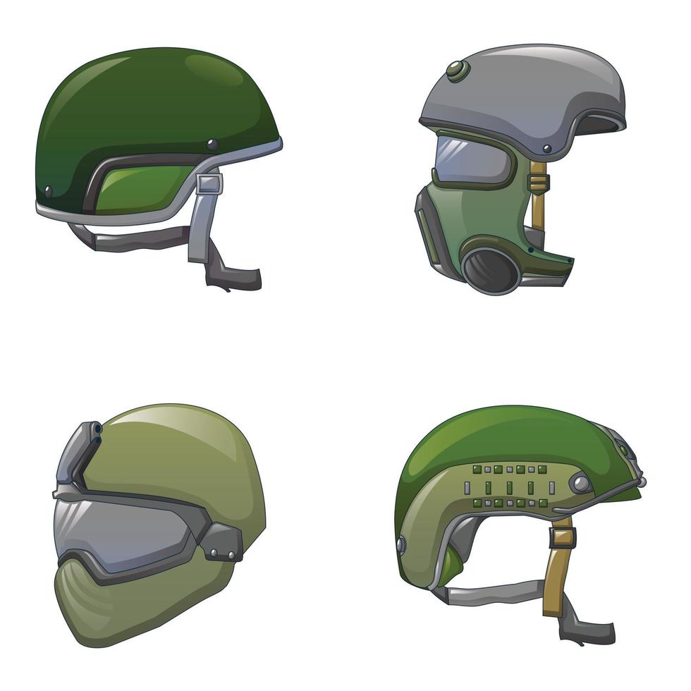 conjunto de ícones de soldado de capacete do exército, estilo de desenho animado vetor