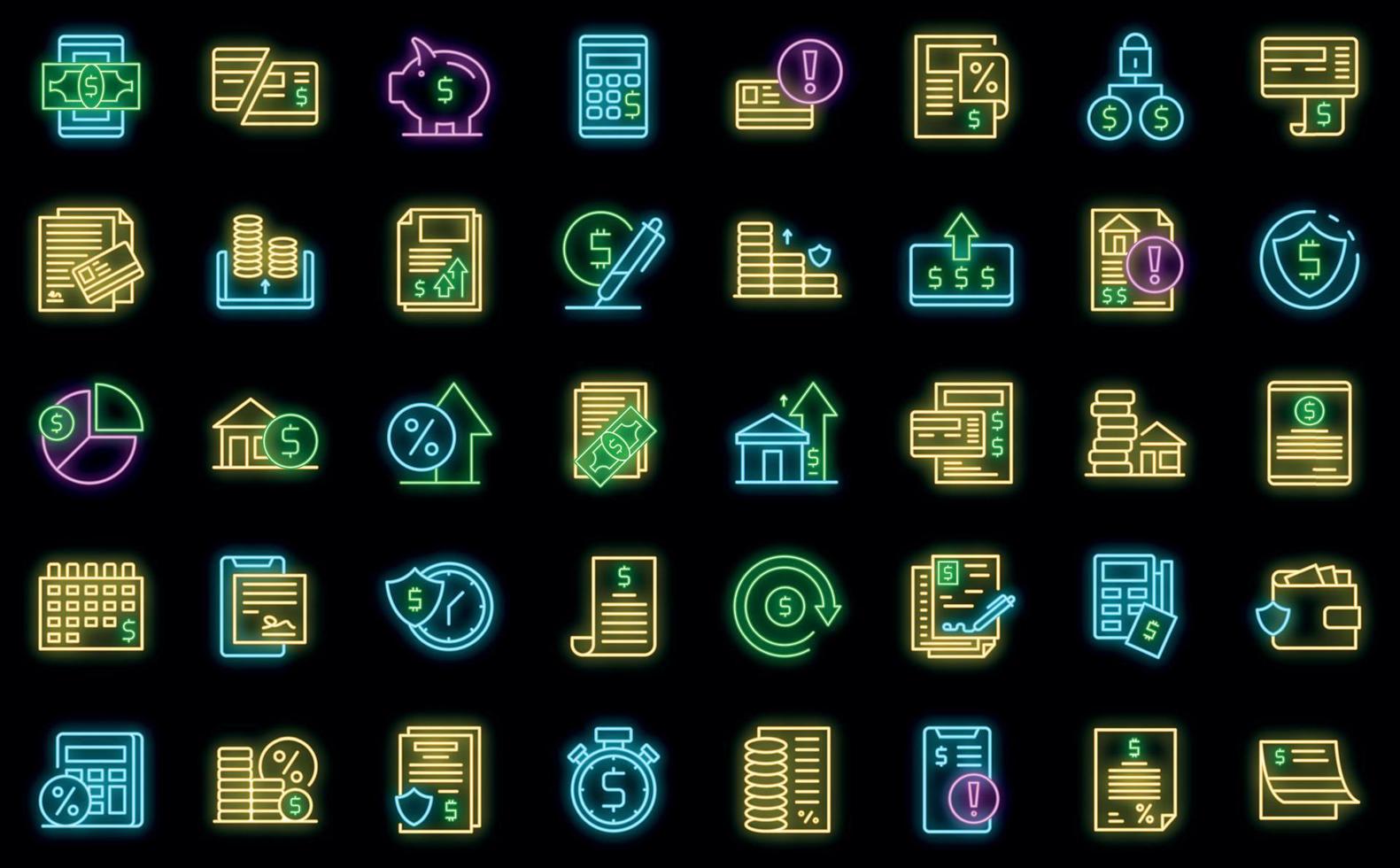 conjunto de ícones de termos de pagamento vetor neon