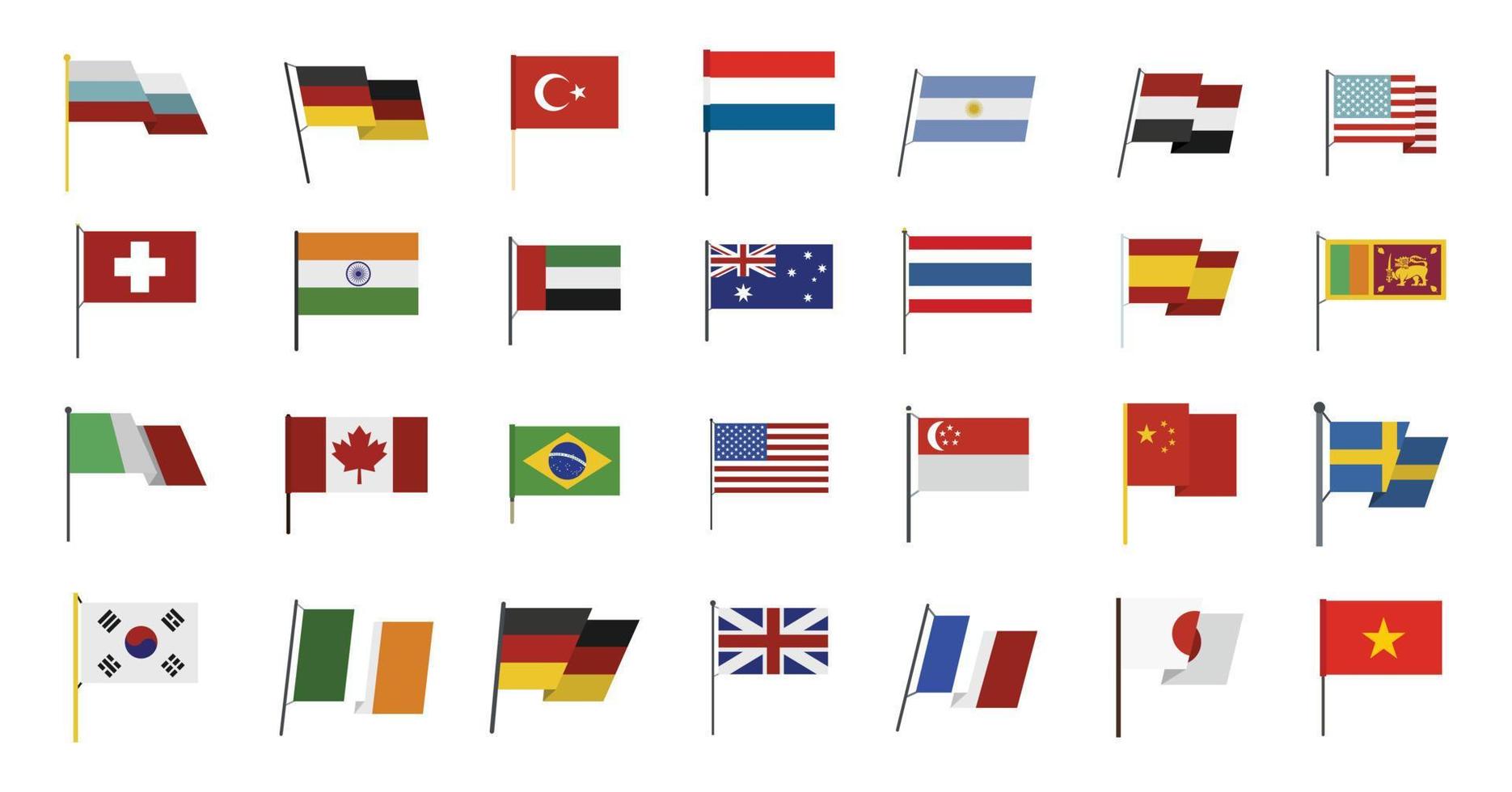 conjunto de ícones de bandeira do país, estilo simples vetor