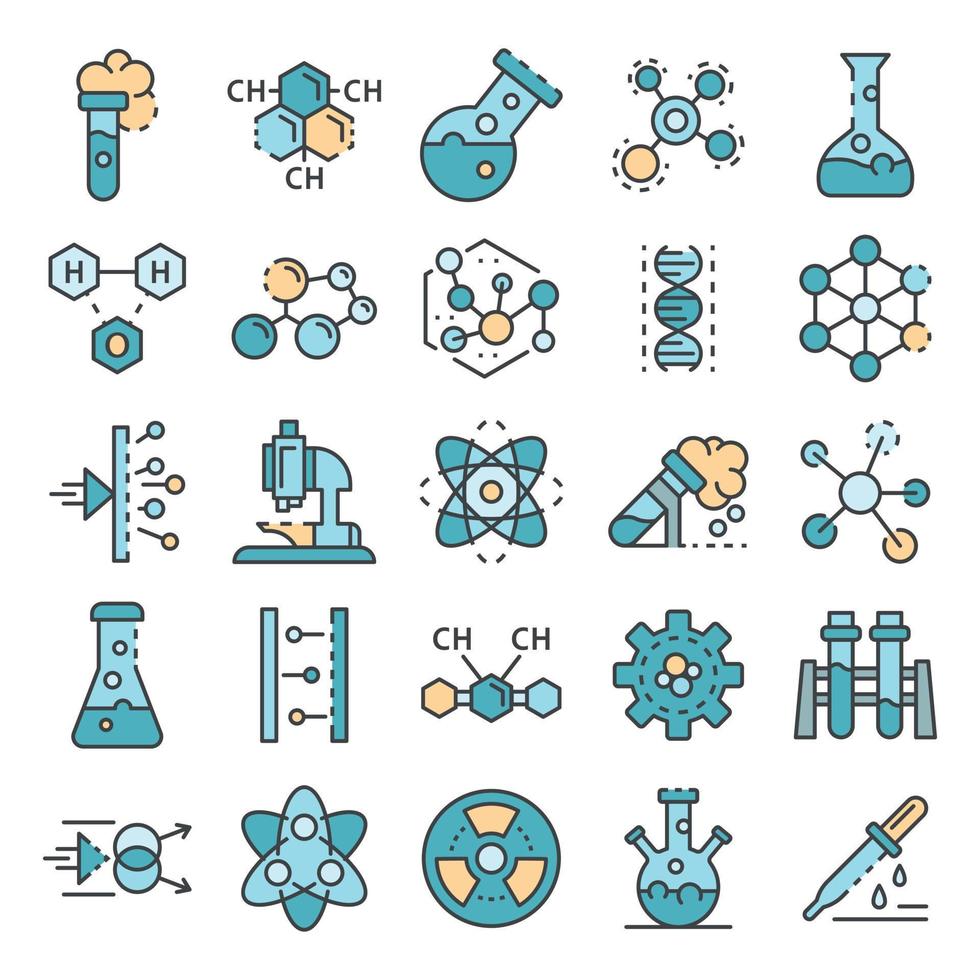 conjunto de ícones de laboratório de química, estilo de estrutura de tópicos vetor
