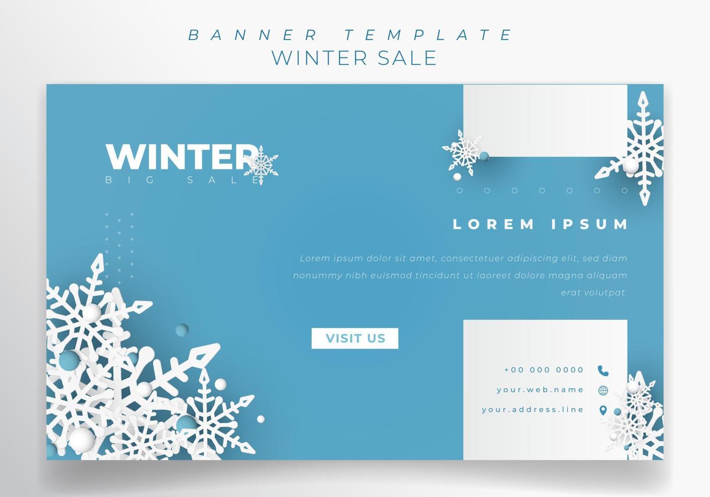 modelo de banner com design de floco de neve em fundo azul para design de dia de inverno vetor