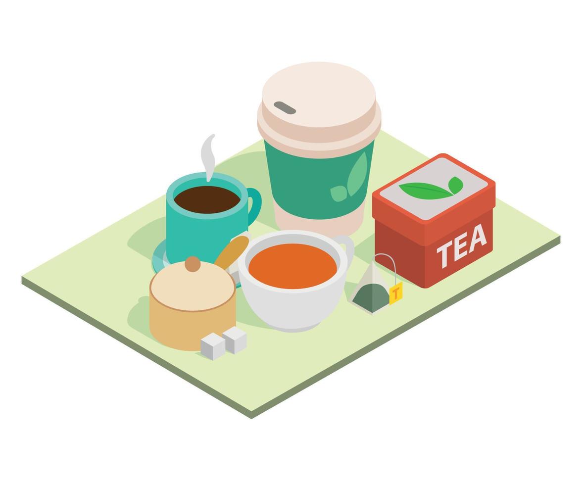 banner de conceito de hora do chá, estilo isométrico vetor