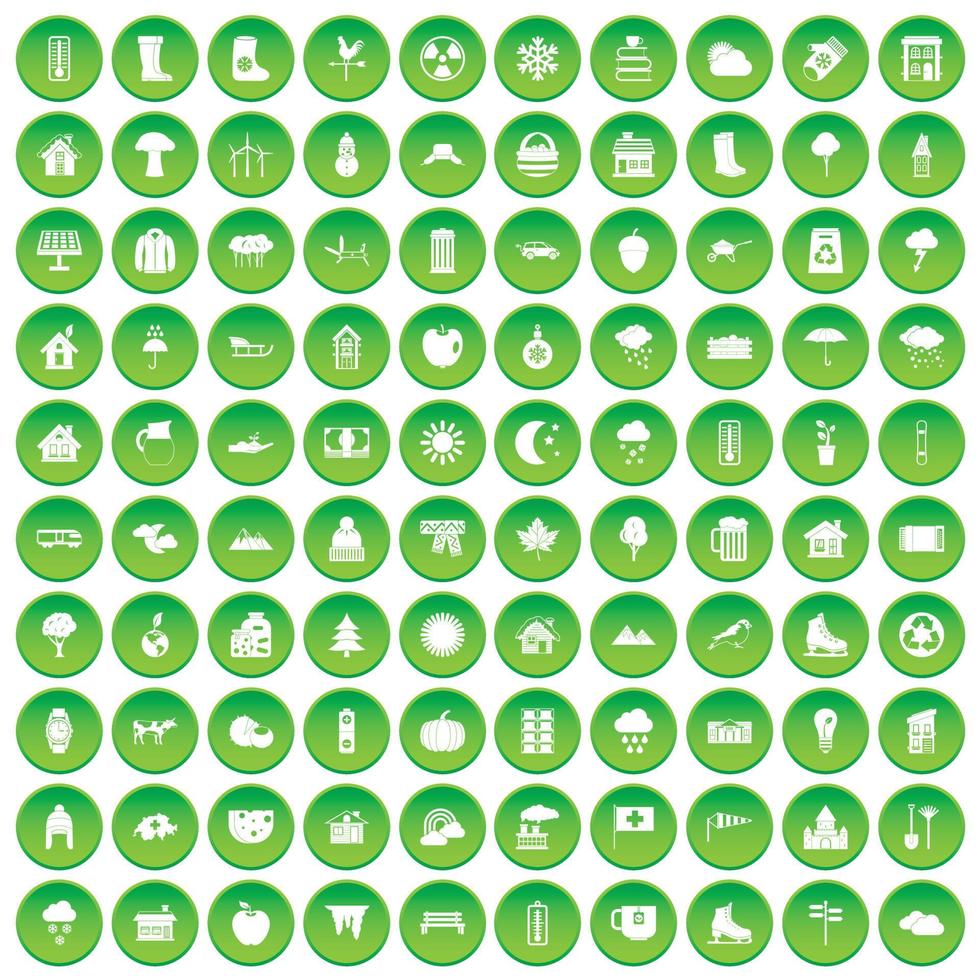 100 ícones de casa de campo definir círculo verde vetor