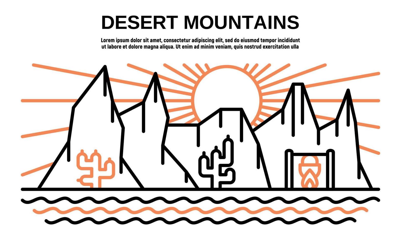 banner de montanhas do deserto, estilo de estrutura de tópicos vetor