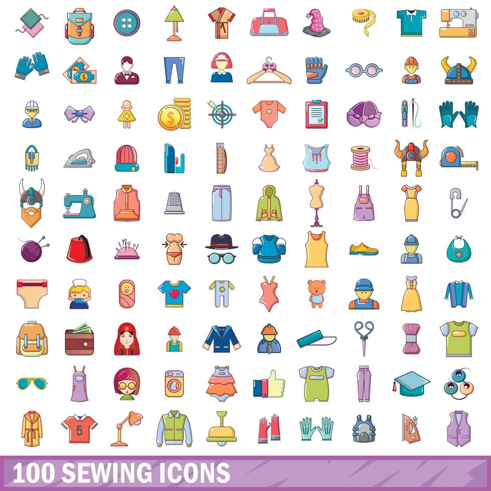conjunto de 100 ícones de costura, estilo cartoon vetor