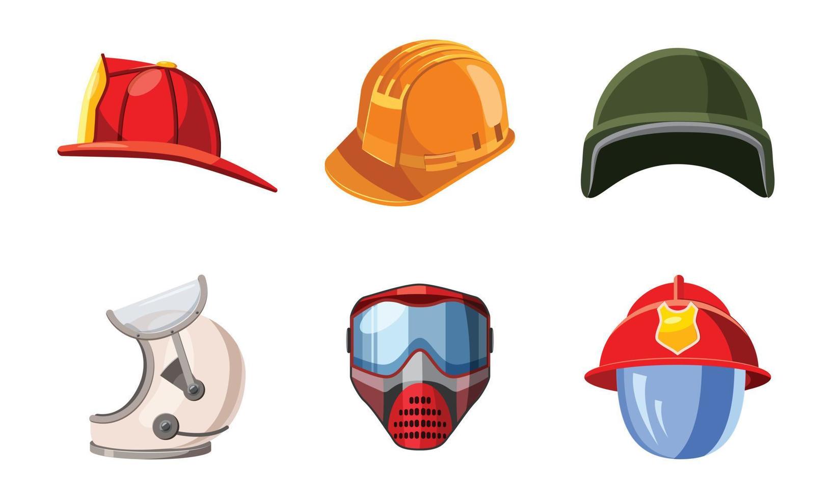 conjunto de ícones de capacete, estilo cartoon vetor